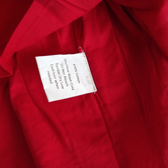 Red Swiss Dot Ruffle-Sleeve Shirt Dress - - Picture 8 of 9